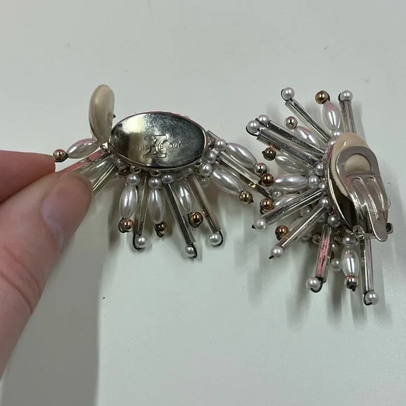 Vintage Designer Beaded Sunburst Clip On Earrings - Picture 5 of 7